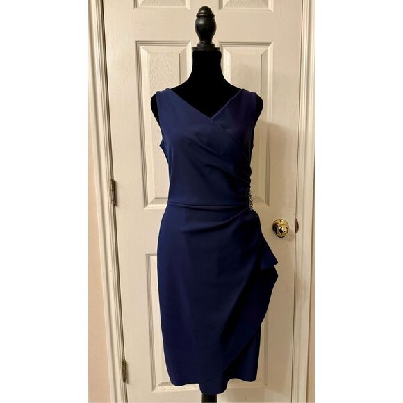 NWOT Alex Evenings Womens Embellished Faux Wrap Compression Dress W/Side Ruching - Picture 3 of 10